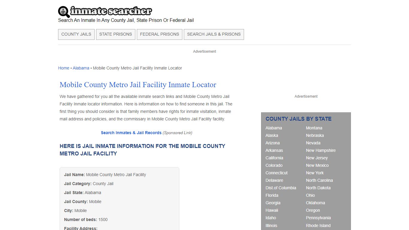 Mobile County Metro Jail Facility Inmate Locator